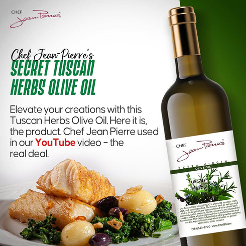 750ml (25oz) Chef Jean Pierre's Tuscan Herb Olive Oil - Naturally Infused, Glass Bottle - Elevate Your Dishes with a
