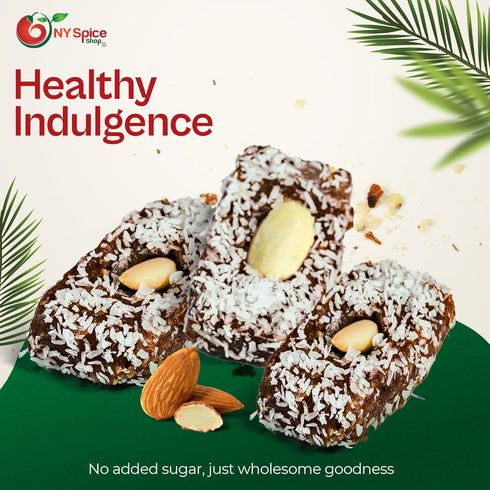 5 NY Spice Shop Dried Coconut Dates - Pound Coconut Almond Date Rolls - Sweet Fruit Almond Dried Dates - Coconut
