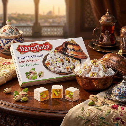 16oz (Pack 1) Hazer Baba Turkish Delight Pistachio Candy, of Gourmet Snack Box, Traditional, Vegan Snack, Turkish