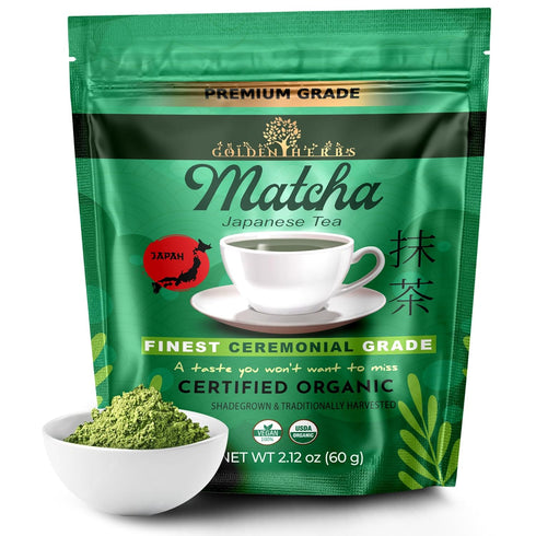 GOLDEN HERBS Matcha Superior Ceremonial Blend Green Tea Powder from Uji, Kyoto, USDA Organic,
