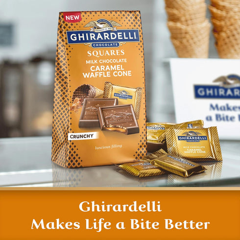 5.2 oz (6 GHIRARDELLI Milk Chocolate Caramel Waffle Cone Squares, Bags)
