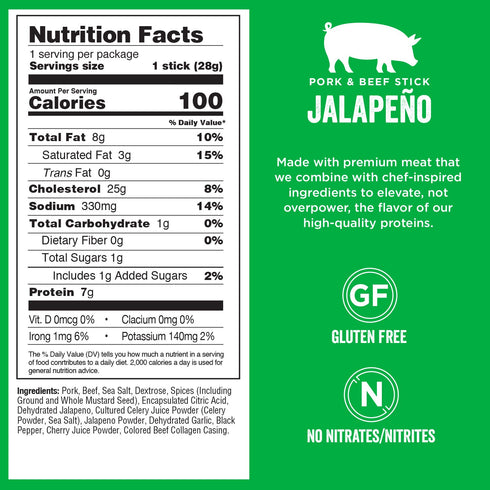 1 (16 Count) Chef's Cut Real Snack Pork and Beef Jalapeno Sticks, Ounce