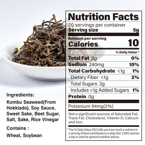 chaganju Kombu Salted Hokkaido Seaweed 100%, No Chemical Additive, Japanese Superfood "Shio Kombu" 100g