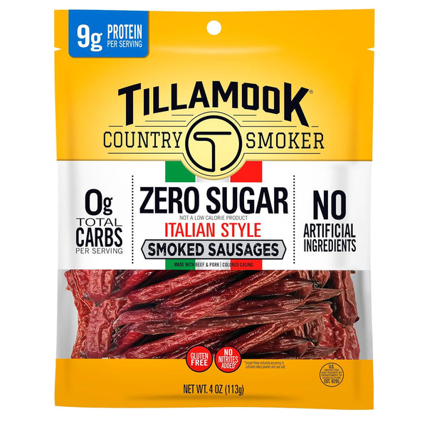 Tillamook Country Smoker Smoked Sausage, Zero Sugar, Italian Style, 4 Ounce (1