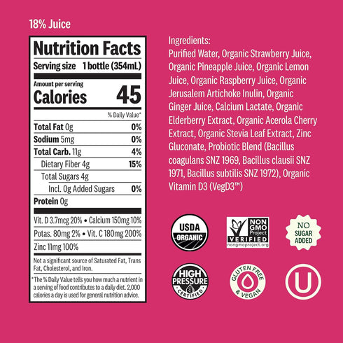 12 oz Suja Organic Gut Health Elderberry Ginger Cold Pressed Juice Drink, fl Bottle