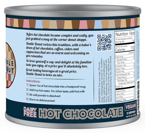 12 Double Donut Coffee Dairy Free Hot Chocolate Mix, Non Dairy Instant Vegan Hot Chocolate Mix, Ounce