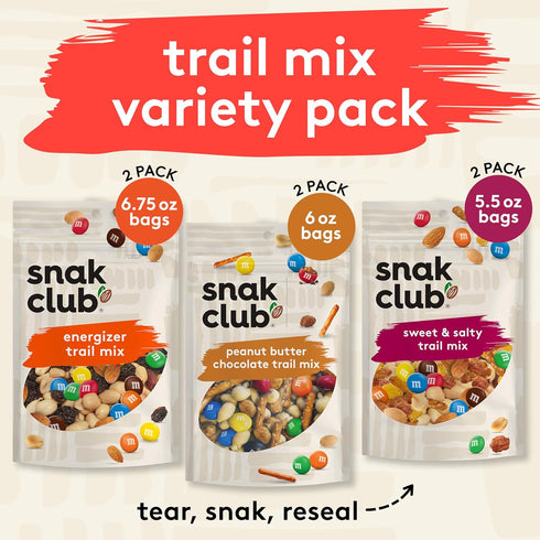 Pack, 6 Pack Snak Club Trail Mix Variety Protein Snacks, Includes Energizer Trail Mix, Sweet and Salty, and Peanut