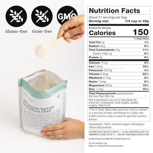 100% (2lb) BIG BOLD HEALTH Organic Himalayan Tartary Buckwheat Flour - Gluten Free | Rich in Polyphenols & Antioxidants