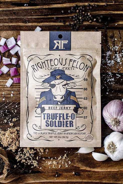 2 (Pack 8) Righteous Felon Craft Jerky Snack, Truffle-O-Soldier Beef Jerky, Made in America, Ounce