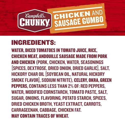 18.8 Oz Campbells Chunky Soup, Chicken and Sausage Gumbo, Can