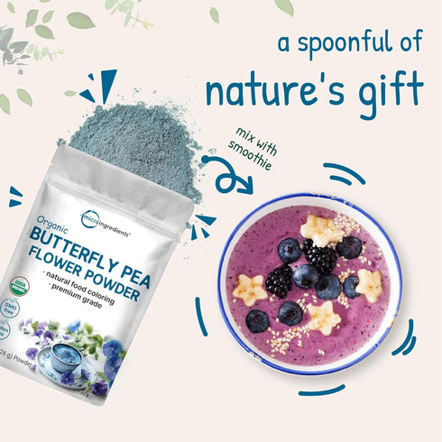 8 oz Micro Ingredients Organic Butterfly Pea Flower Powder, | Herbal Tea Powder for Hot or Iced Drinks | Natural Blue