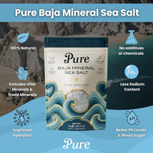 1 lb, 100% Pure Sea Salts Baja Sea Salt Organic, Unrefined, Fine Ground Crystals, Mineral-Rich, Low Sodium