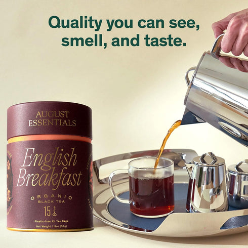 15 (1.8oz) August Essentials English Breakfast Black Tea Handcrafted Organic Black Tea for Daily Enjoyment Morning
