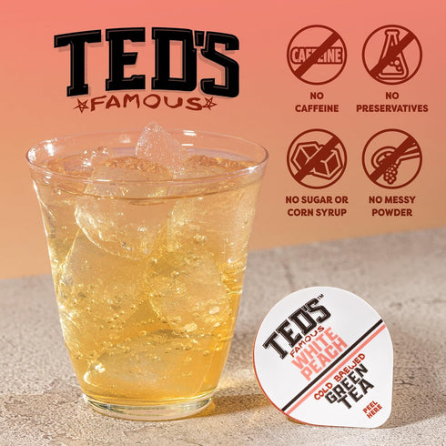 Pack 12 Ted's Tea by Java House - Single Serve Liquid Concentrate Pods - Peel and Pour - White Peach Green Tea