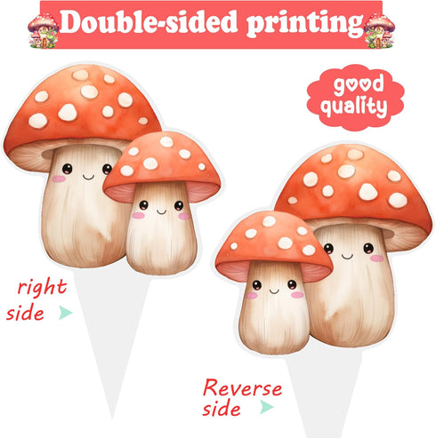 iPartyFun 48Pcs Summer Mushroom Theme Cupcake Toppers mushroom Birthday Party Decorations Woodland Cake Topper
