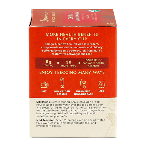 Teeccino Chaga Ashwagandha Tea - Butterscotch Cream - Organic Herbal Tea, 10 Tea Bags, Caffeine Free, Gluten Free,