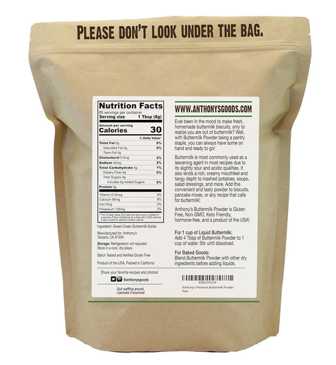 1.5 lb, Anthony's Premium Buttermilk Powder, Gluten Free, Non GMO, Made in USA, Keto Friendly, Hormone Free