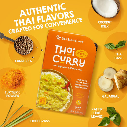Pack 9, 10.48 oz Silo StreetFood Thai Yellow Curry with Vegetables & Jasmine Rice Ready To Eat Meals, Prepared Foods