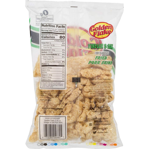 3 oz Pack 4 Golden Flake Vinegar & Salt Pork Skins