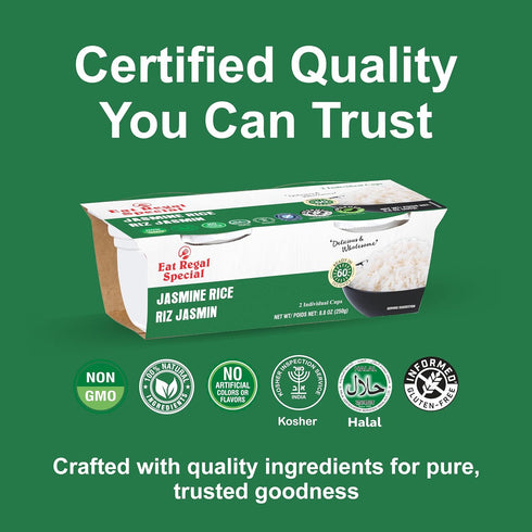 1 8g 8.8oz (2 125g), Pack 6 Eat Regal Jasmine Rice Cups, Delicately Fragrant & Fluffy, Ready in Minute, Protein, Zero