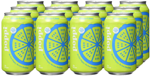 12 Oz (Pack 12) Poppi Ginger Lime Prebiotic Soda, Fl