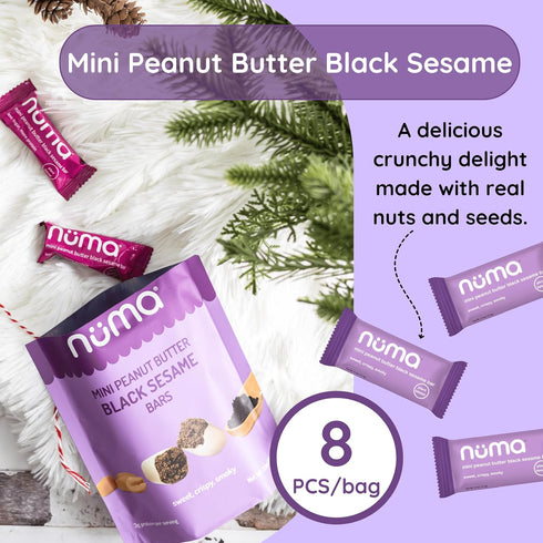 3 8 Mini Peanut Butter Black Sesame Bars Vegan, Low Sugar, High Protein, Low Calorie, All Natural, Gluten Free Crunchy