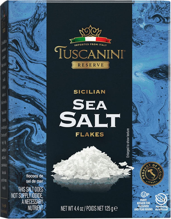 Tuscanini Italian Sea Salt Flakes, 4.4oz - Flaky Sea Salt for Baking & Cooking, Kosher Gourmet Salt