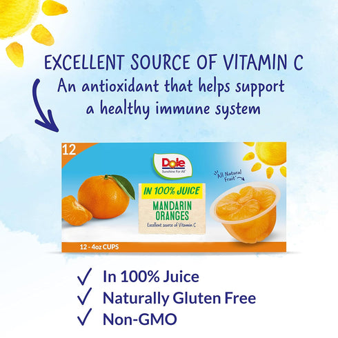 100% 4oz (Pack 24) Dole Fruit Bowls Mandarin Oranges in Juice Snacks, Gluten & Dairy Free, Bulk Lunch Snacks for Kids