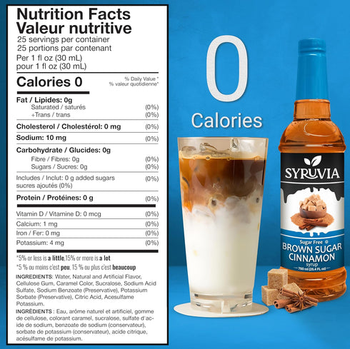 25.4 oz. 0 Syruvia Sugar Free Brown Sugar Cinnamon, Coconut & Pistachio Syrup - fl Premium Coffee Flavoring Syrup.