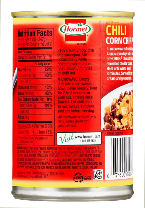15 (Pack 12) Hormel Chili Hormel Home Style Chili With Beans, Ounce