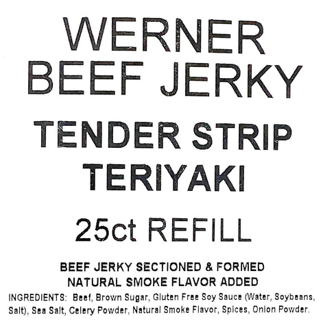 Pack 25 Werner Tender Strips Teriyaki Beef Jerky - of Jerky Strips - Made in the USA