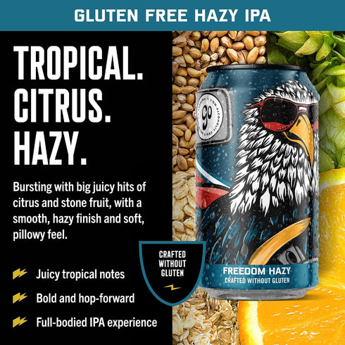 12oz Go Brewing Freedom Hazy IPA Non-Alcoholic Craft Beer, - Low-Calorie & Gluten-Free Hazy Craft Brew with Juicy