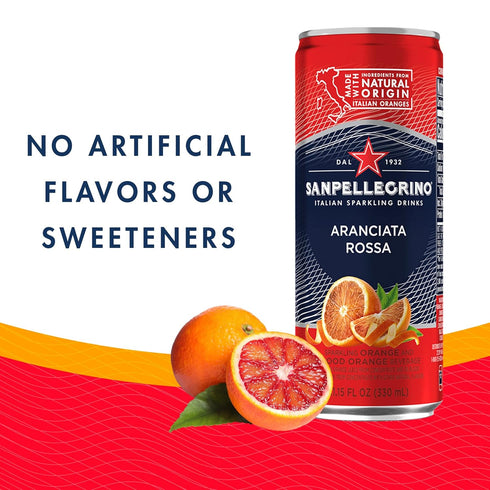 11.15 Oz 6 Pack Sanpellegrino, Aranciata Rossa Orange Sparkling Fruit Beverage, Fl Cans