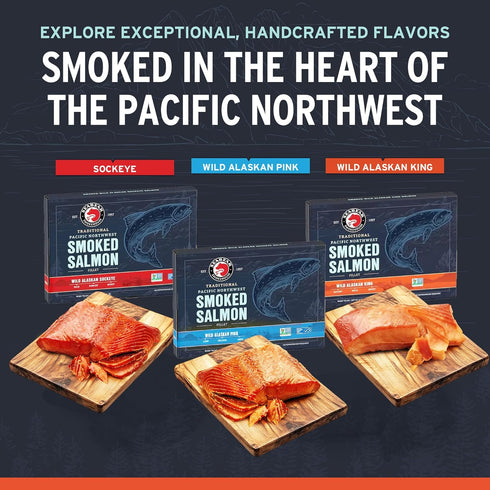6oz 6 SeaBear Smoked Wild King Salmon Fillet Gift Box - Wild Alaska King Salmon Fillet, Shelf Stable, Ready to Eat