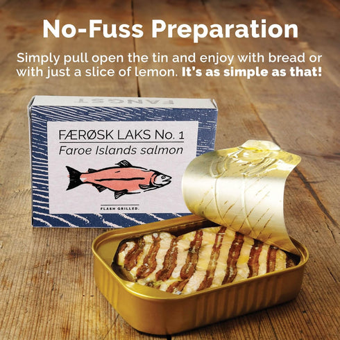 1 110g Fangst Faerosk Laks | Tinned Faroe Islands Salmon Flash Grilled in Cold Pressed Rapeseed Oil | x Can