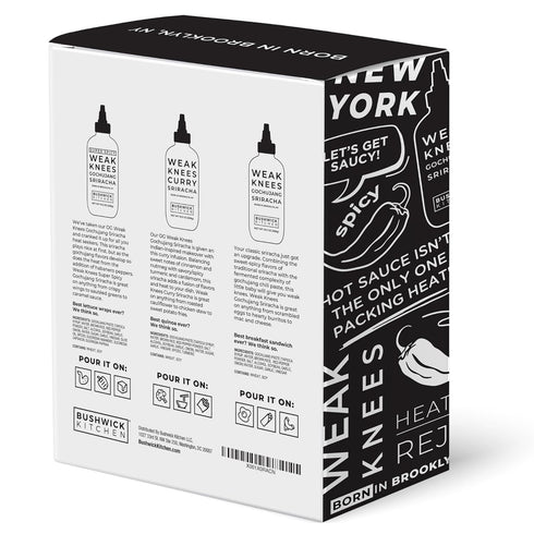 Set 5 Bushwick Kitchen Sriracha Sampler Gift Box, Includes Gochujang Sriracha, Super Spicy Gochujang Sriracha, Curry
