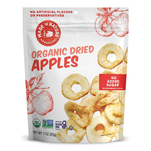 3 (Pack 6) Made In Nature Organic Dried Apple Rings, Ounce of Vegan Snack, Non-GMO, Unsulfured, Gluten Free, Kosher