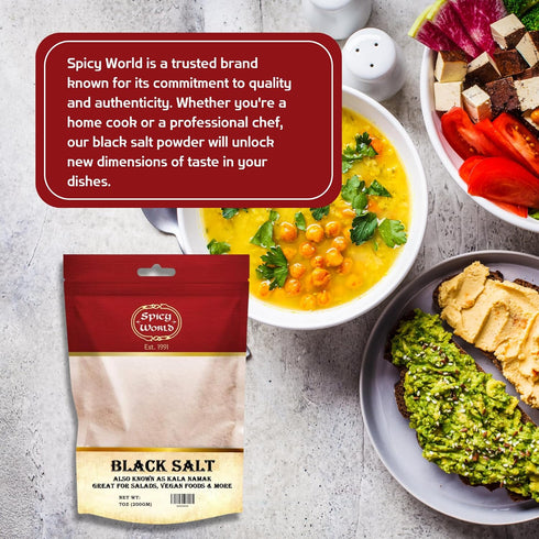Spicy World 7 Oz Black Salt Powder (Kala Namak Mineral) - Vegan, Pure, Unrefined, Non-GMO & Natural - Perfect for Tofu