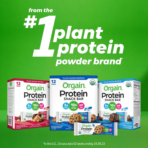 Orgain Organic Vegan Protein Bars, Peanut Butter Chocolate Chunk - 10g Plant Based Protein, Gluten Free, 1.41 Oz (Pack
