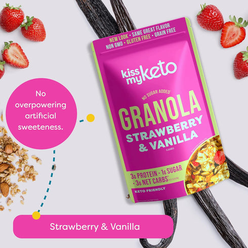Kiss My Keto Granola Cereal - Strawberry Vanilla Low Carb Granola (2g-Net), Gluten Free, Keto Nut Granola