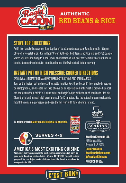 8oz (Pack 3) Ragin Cajun Red Beans and Rice of - Easy, Authentic, and Delicious - No MSG Added - Seasoned for Authentic
