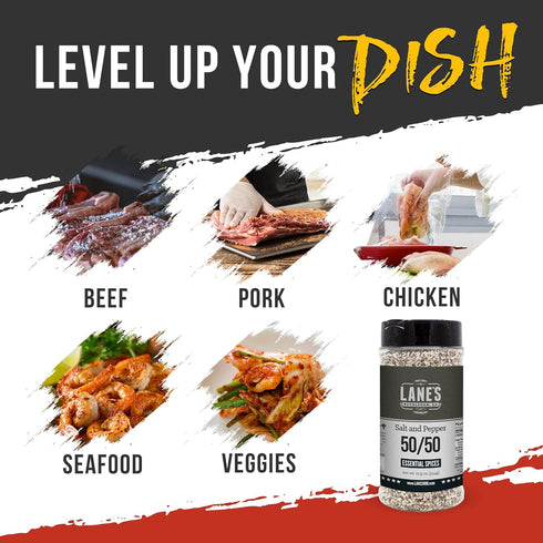 50/50, 12.5 oz 16 Lane's Coarse Salt and Pepper - Classic Blend of Kosher Salt & Coarse Black Pepper Mesh for Cooking