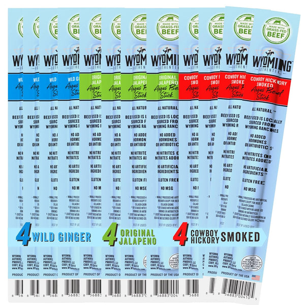 Wyoming 100% Grass Fed Beef Sticks - 4X Each Flavor - Cowboy