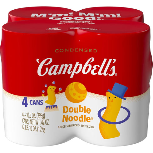 Campbells Condensed Kids Double Noodle Soup, 10.5 oz Can (4 Pack)