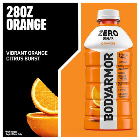28 Oz (15 Pack), BODYARMOR ZERO Sugar Orange Electrolyte Drink, Natural Flavors, Fl Bottles B Vitamins & Antioxidants