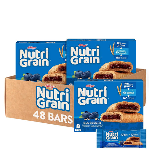 Nutri-Grain Soft Baked Breakfast Bars, Kids Snacks, Whole Grain, Blueberry (6 Boxes,