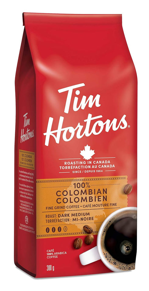 Tim Hortons 100% Colombian Dark Medium Roast Fine Grind Coffee, 300g