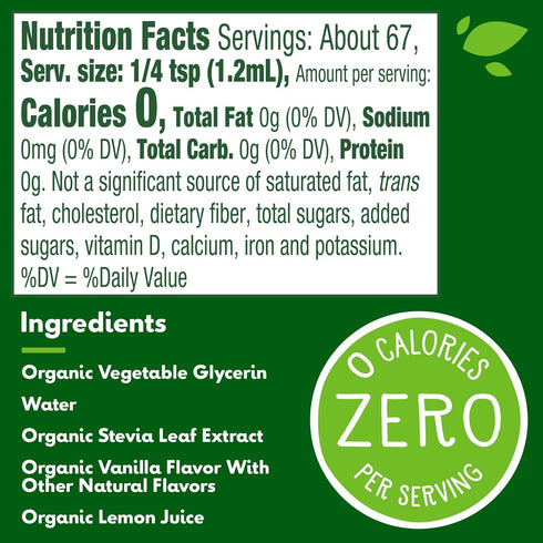 Truvia Organic Zero-Calorie Liquid Stevia Sweetener, Vanilla flavor, 2.7 fluid ounce bottle