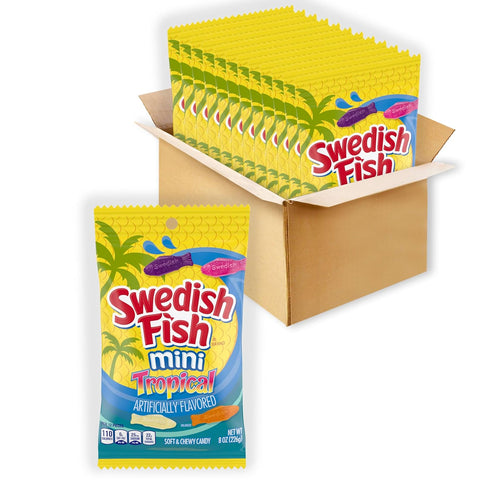 SWEDISH FISH Mini Tropical Soft & Chewy Gummy Candy, Bulk Candy, 12