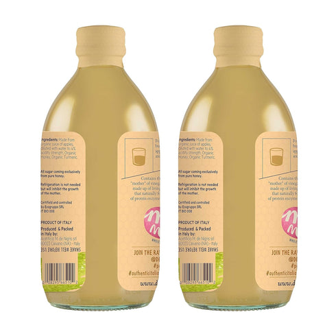 16,9 Oz (Pack 2) De Nigris Organic Apple Cider Vinegar With Honey & Ginger, Raw & Unfiltered of | Apple Cider Vinegar